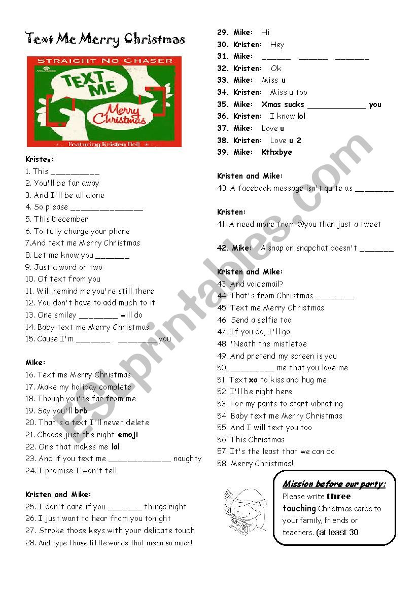 Song: Text Me Merry Christmas worksheet