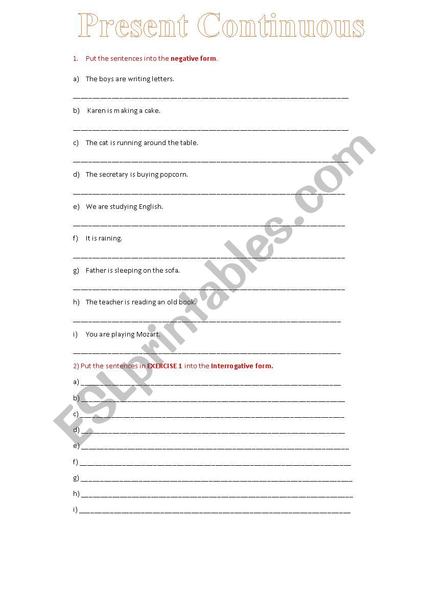 Present Continuous worksheet