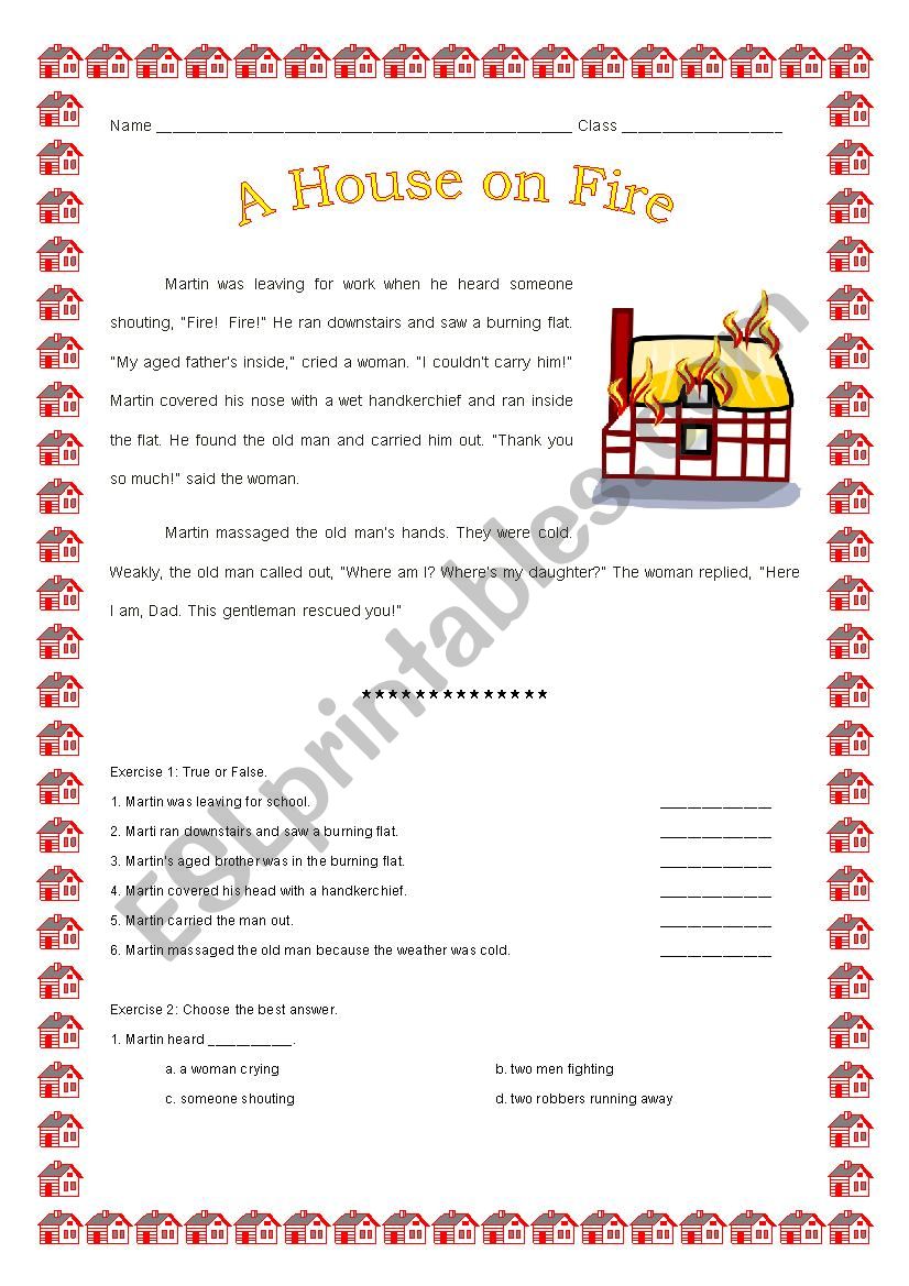 A House on Fire worksheet