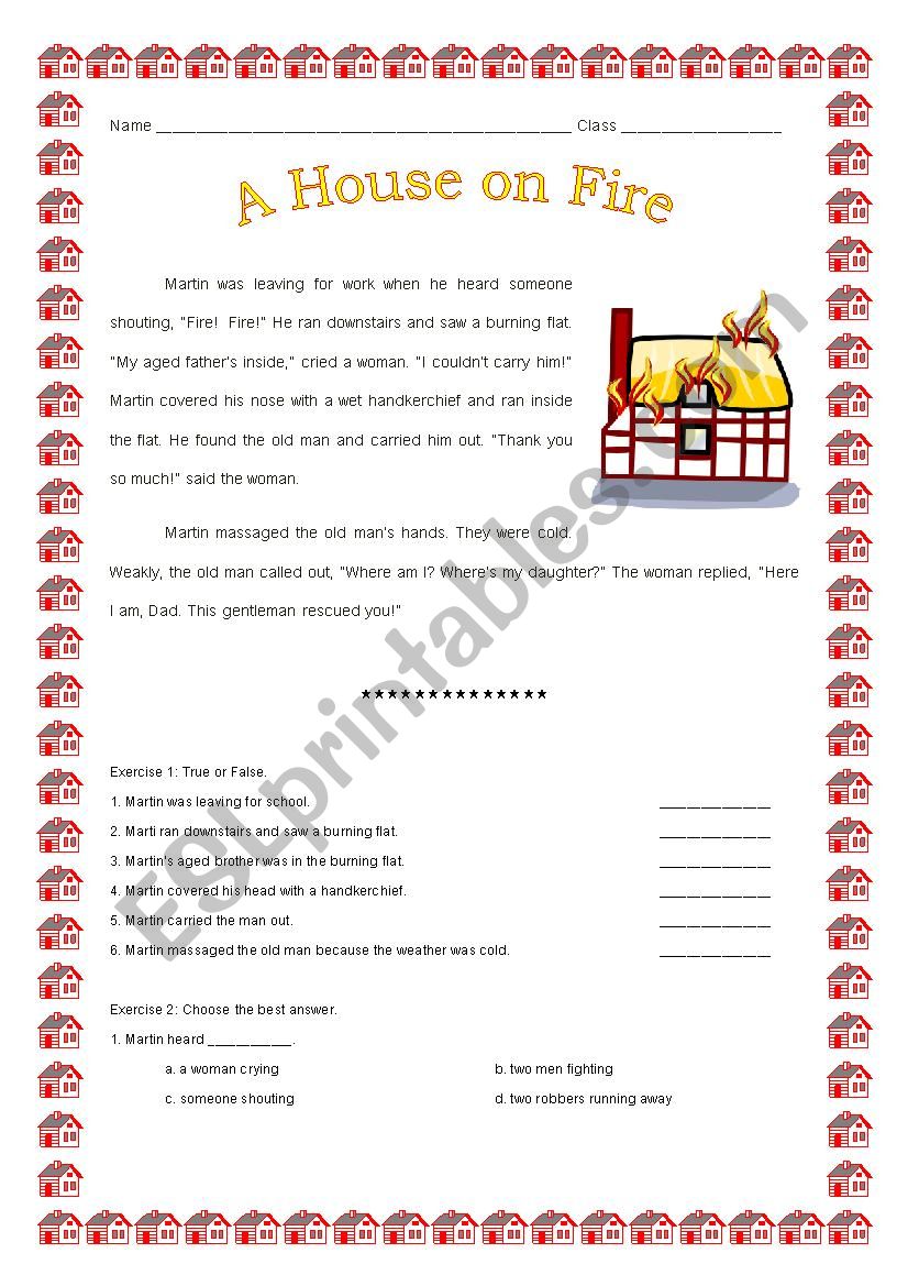 A House on Fire worksheet