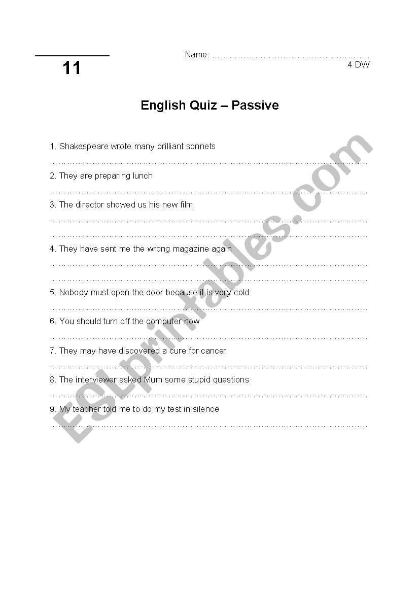 Passive - Quiz worksheet