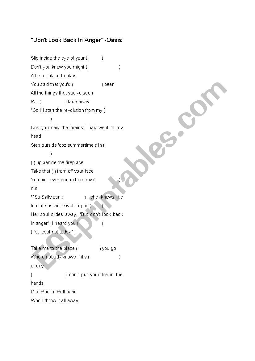 Pop song dictation worksheet