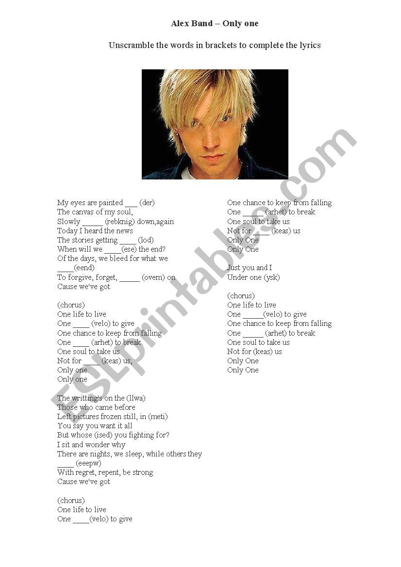 Alex Band - Only One worksheet