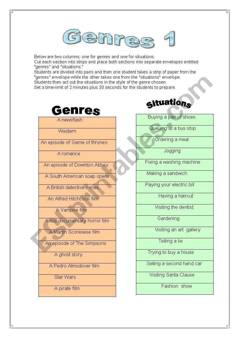 Genres 1 worksheet