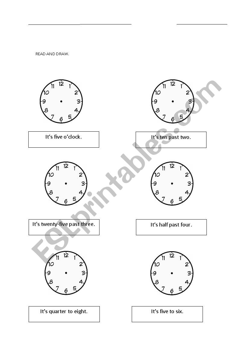 Read and draw the time in the clocks