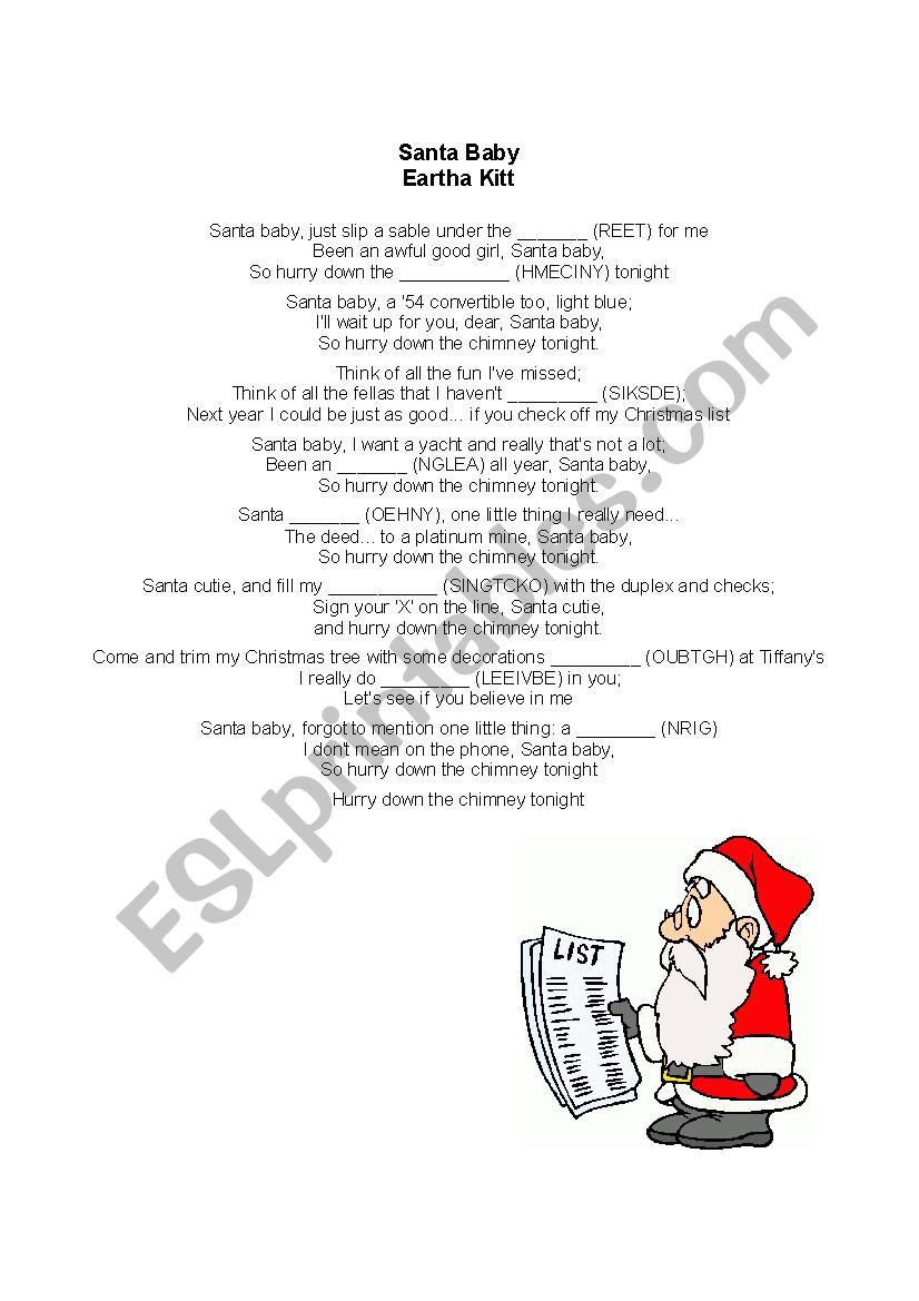 Santa Baby Worksheet worksheet