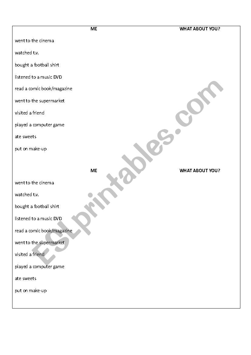 Past Simple Questionnaire worksheet