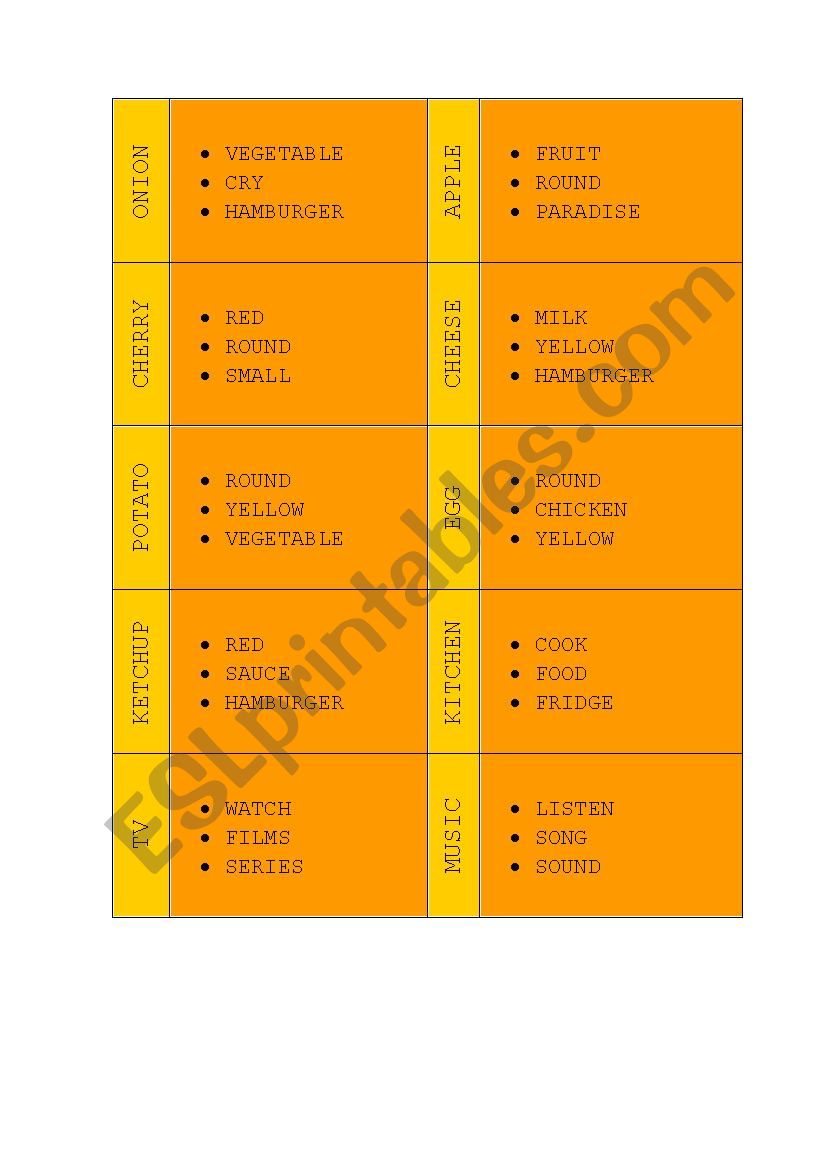 taboogame worksheet