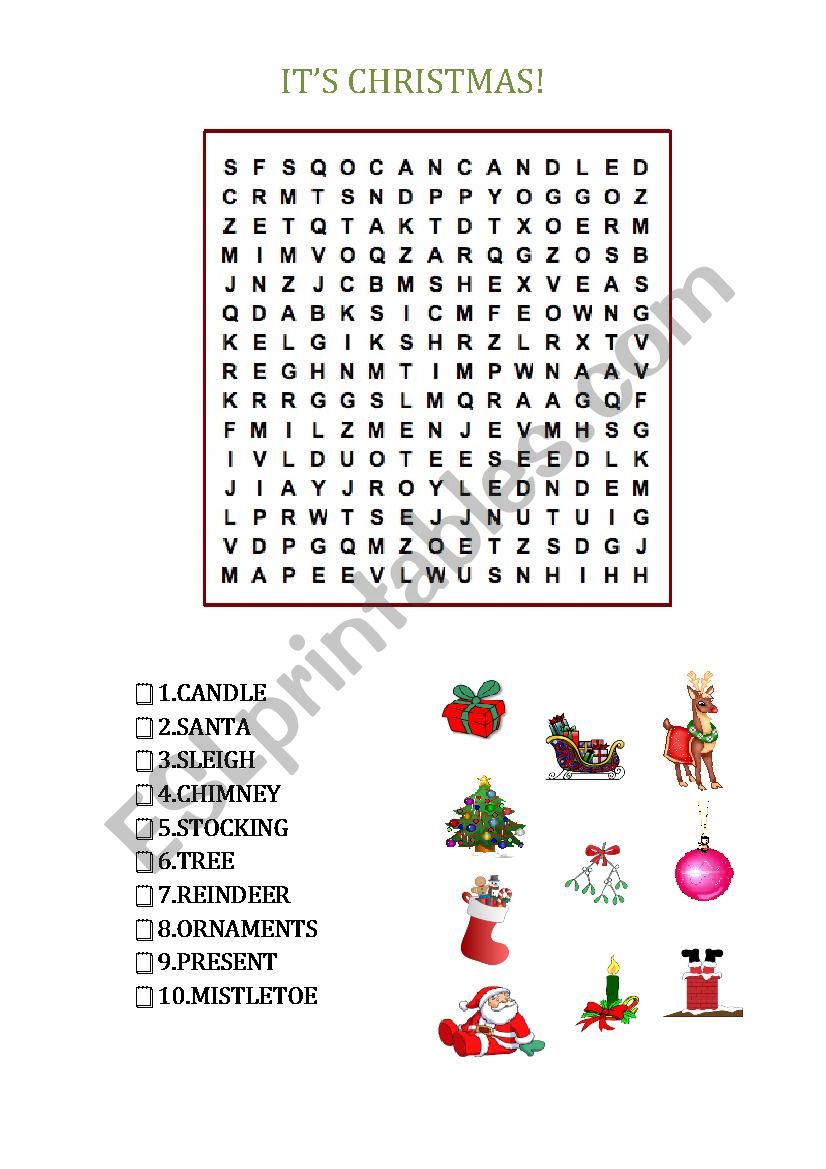 CHRISTMAS WORD SEARCH PUZZLE worksheet