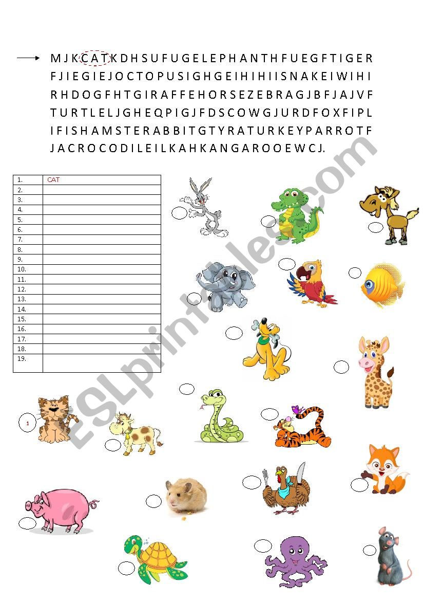Animals worksheet