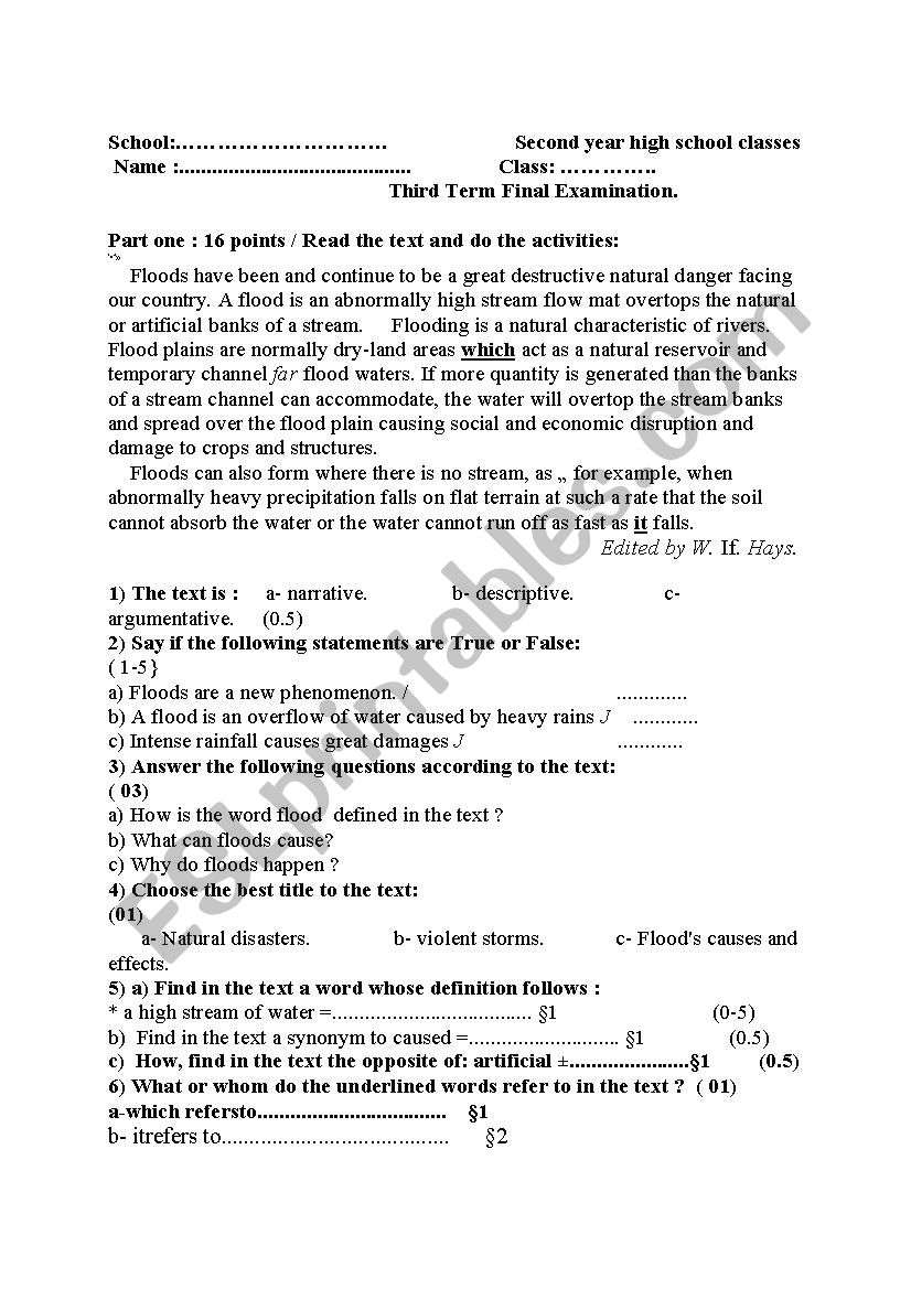 test about natural disasters: floods