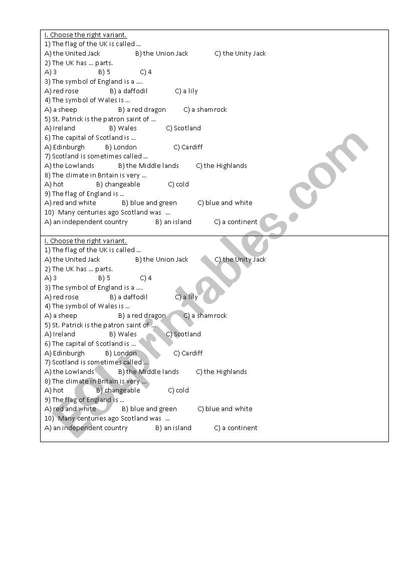 A Test on the UK Country Studies