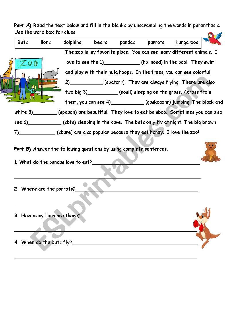 reading text about animals worksheet