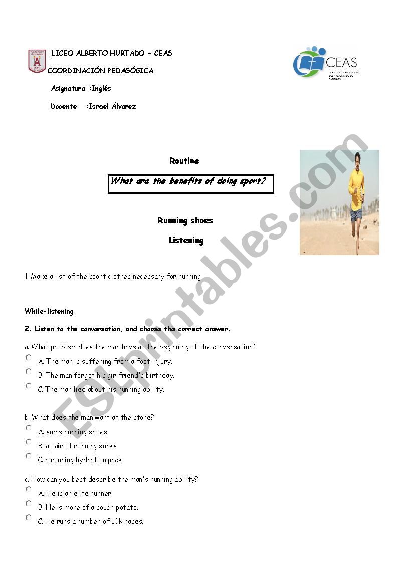 running shoes worksheet