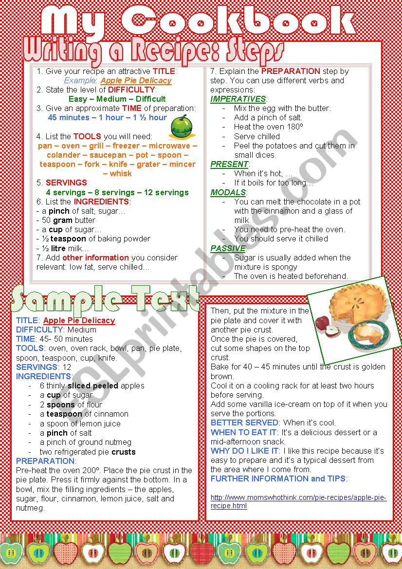 My Cookbook (lesson plan) worksheet