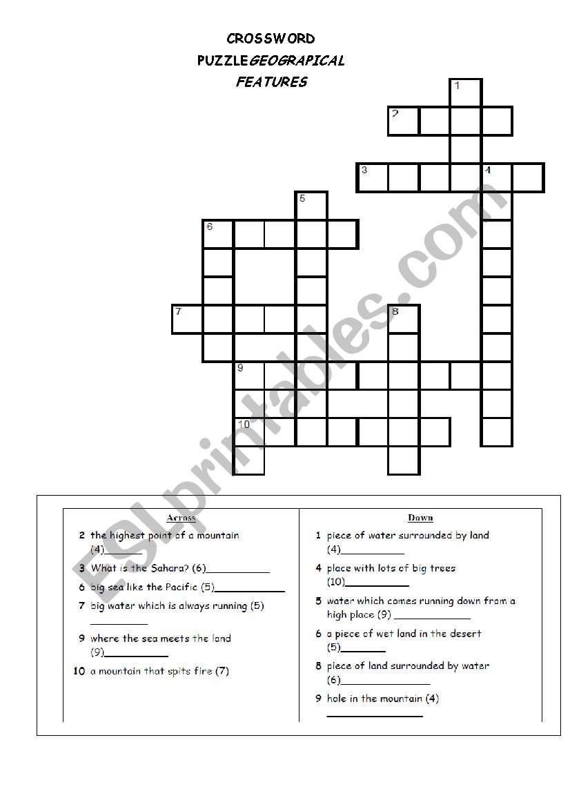 geographical features worksheet