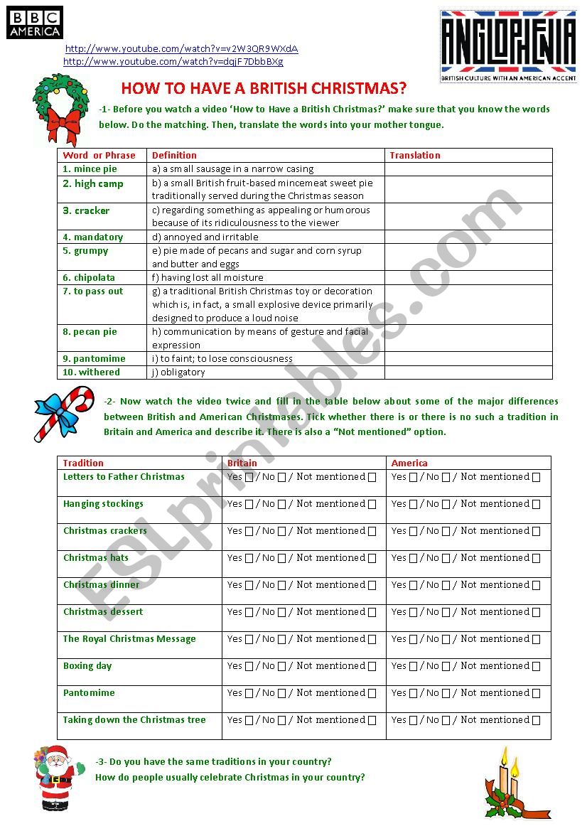 HOW TO HAVE A BRITISH CHRISTMAS? (Video Worksheet)