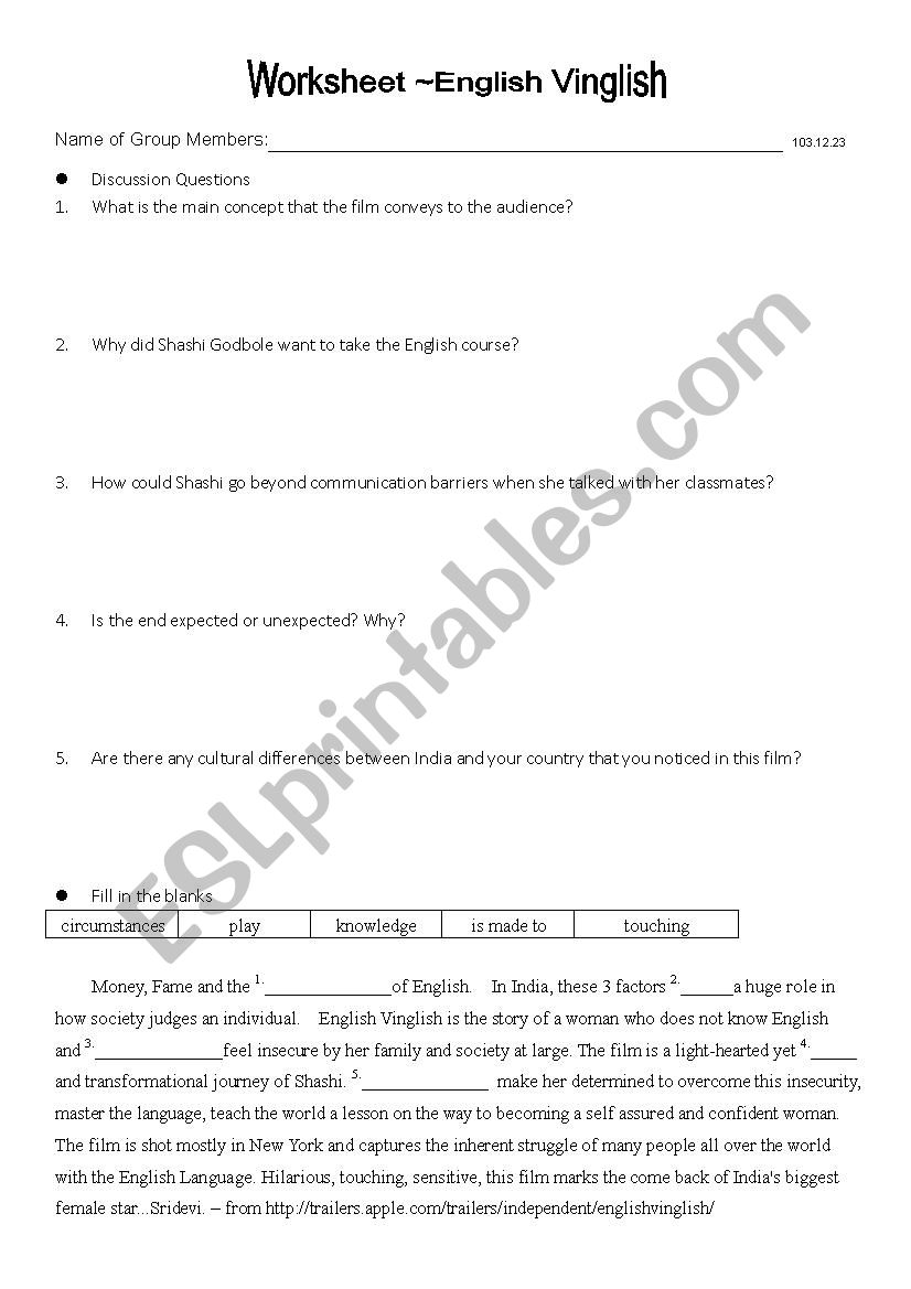  English Vinglish  worksheet