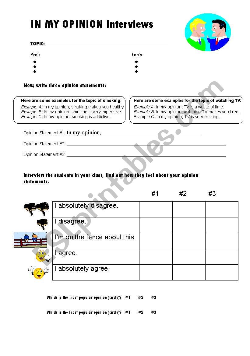 IN MY OPINION Interviews worksheet