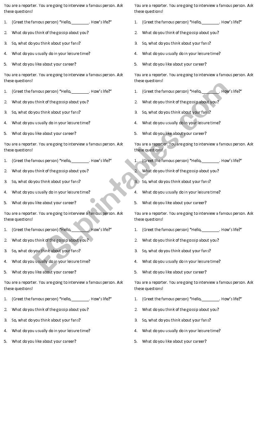 role play famous person worksheet