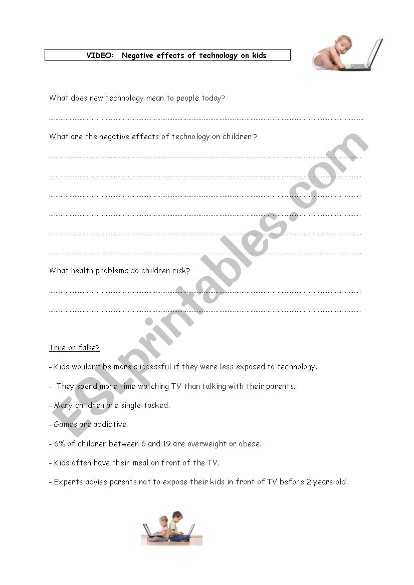New technology and kids worksheet