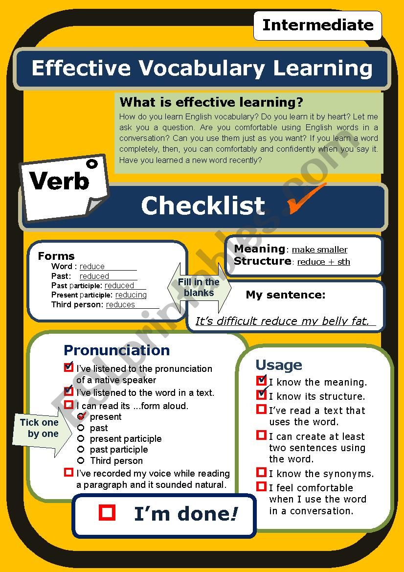 (Self-evaluation Checklist) Verb (intermediate) *Proofread*