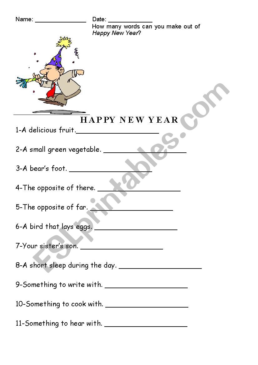 New Year worksheet