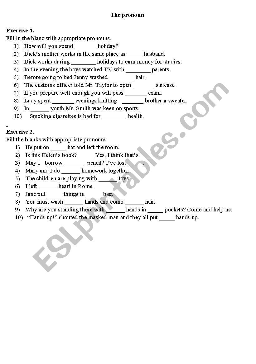 PRONOUNS worksheet