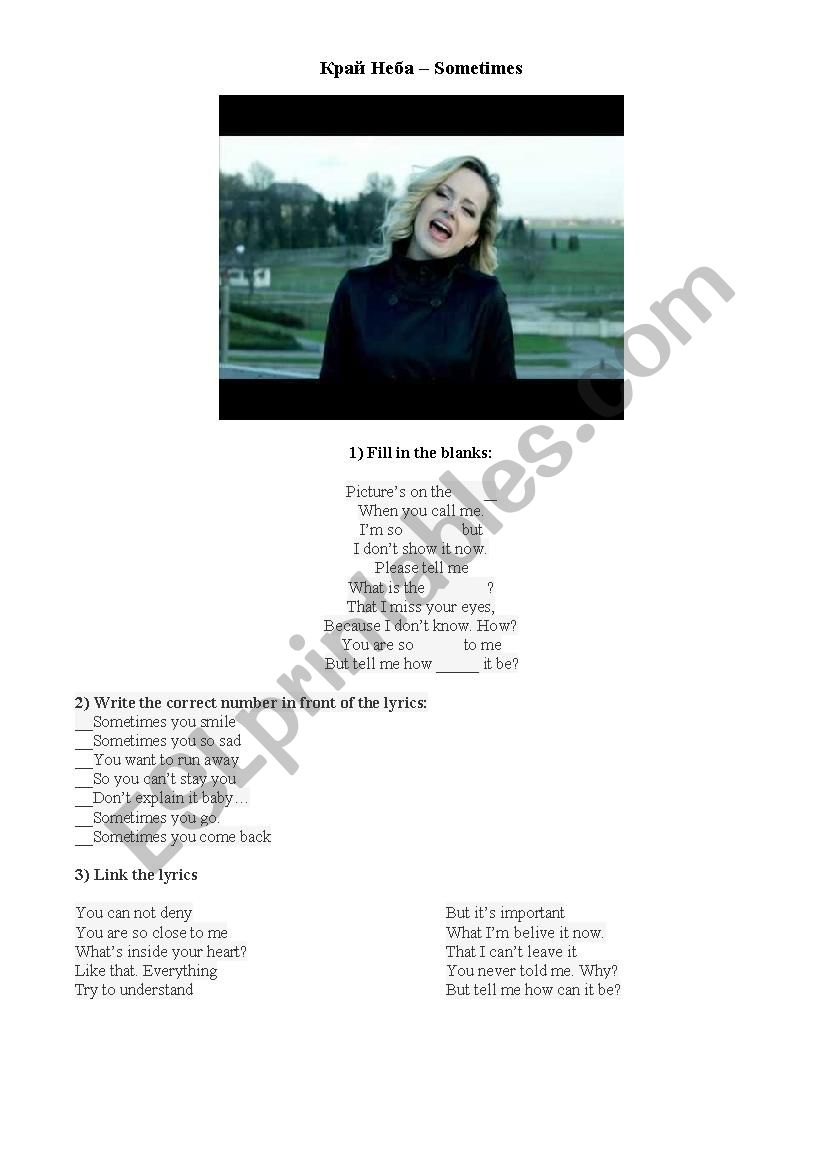 Kray Neba - Sometimes worksheet