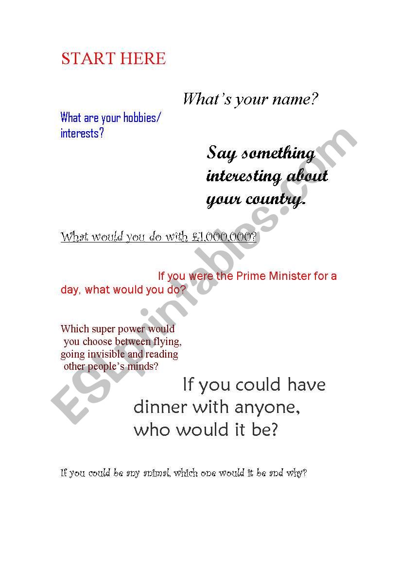 Introductions speaking game  worksheet