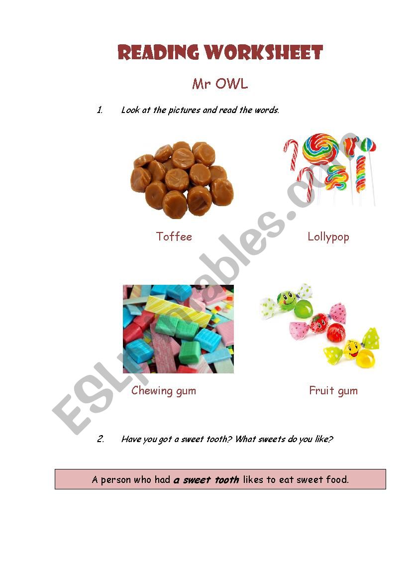 Reading worksheet/Mr Owl worksheet