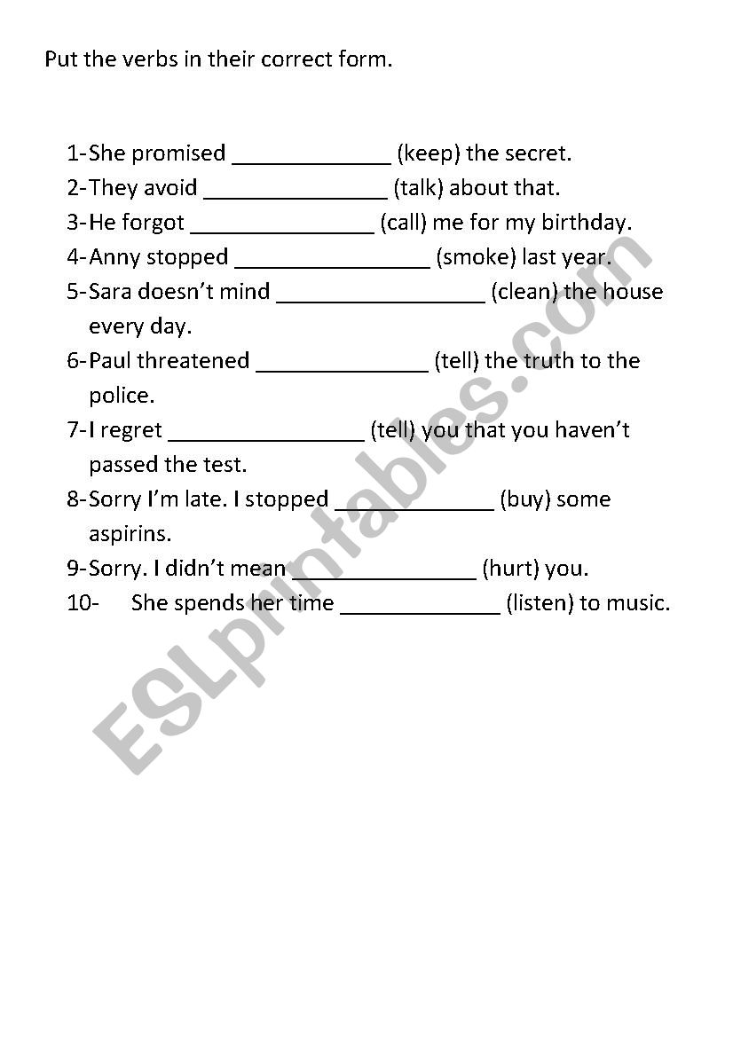 Verb Patterns worksheet