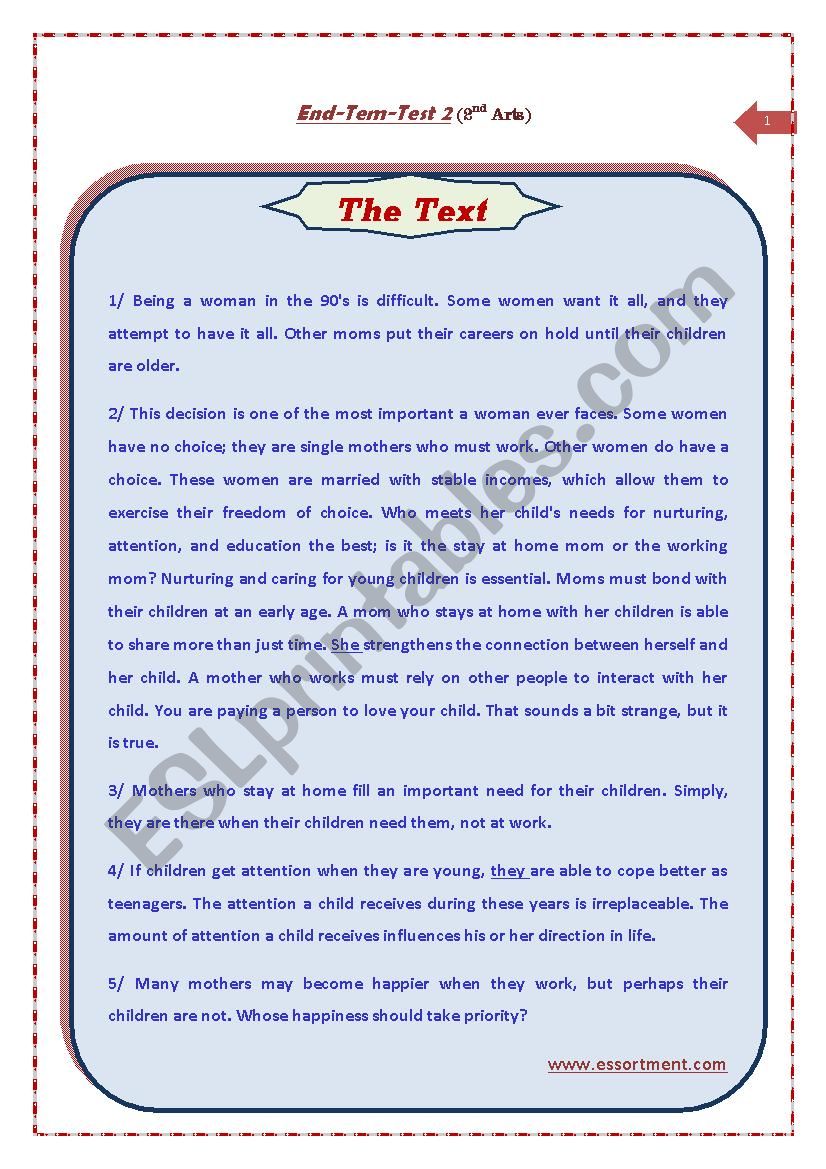 e-t-t2; 2nd form(arts) worksheet