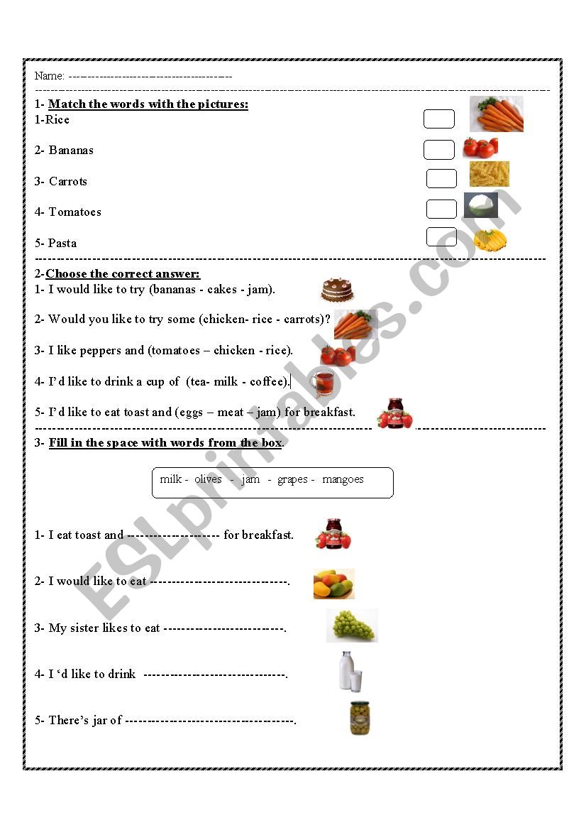 foods worksheet