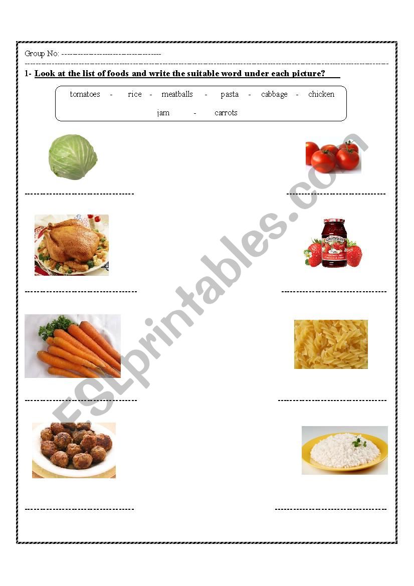 foods worksheet