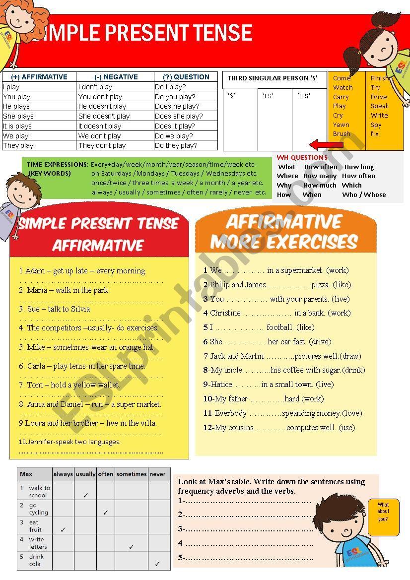 PRESENT SIMPLE TENSE worksheet