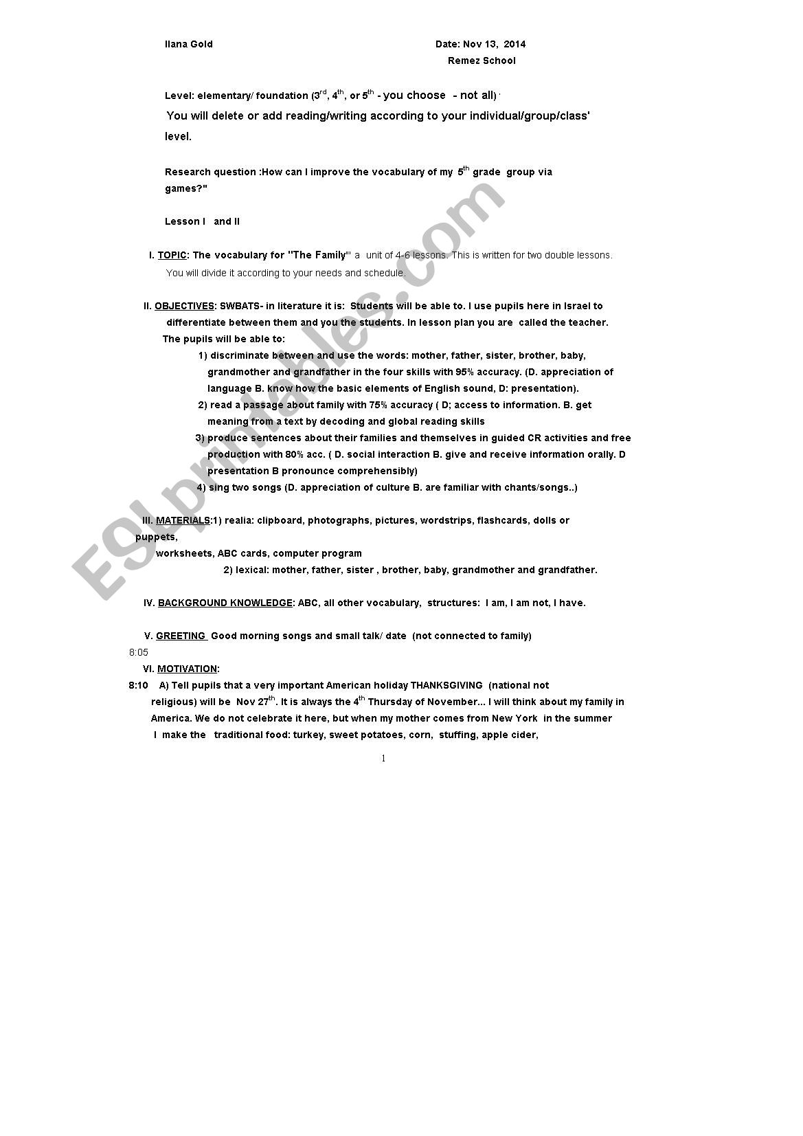 family unit plan worksheet