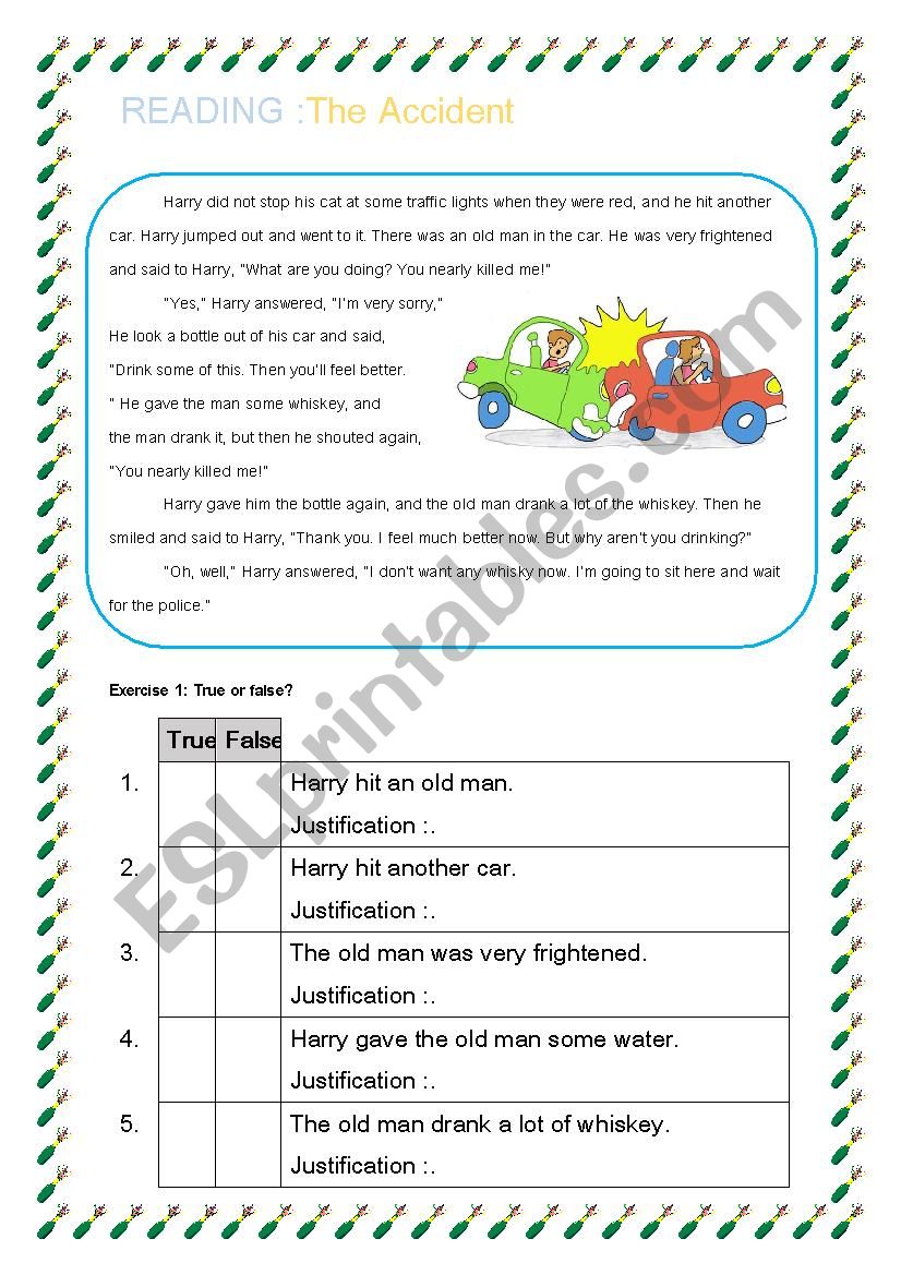 Reading :The Accident worksheet