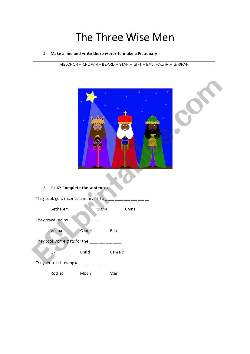 The three wise men worksheet