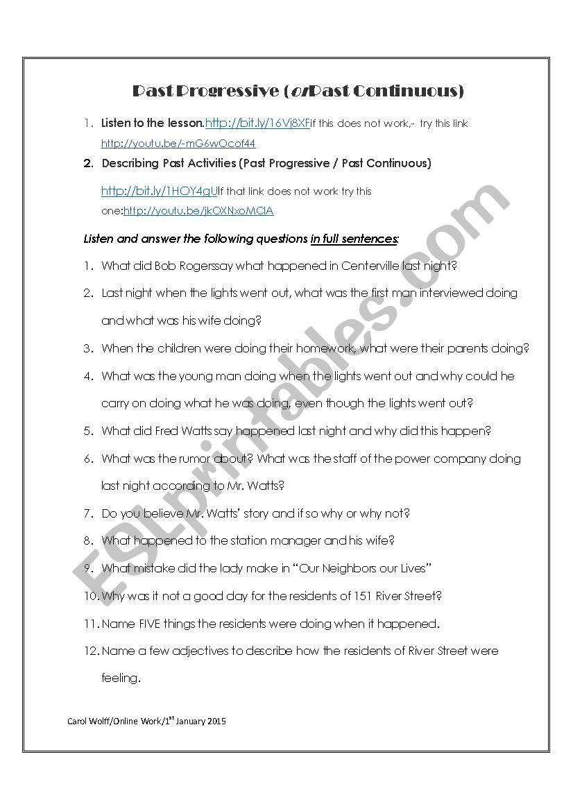 Past Progressive / Continuous worksheet