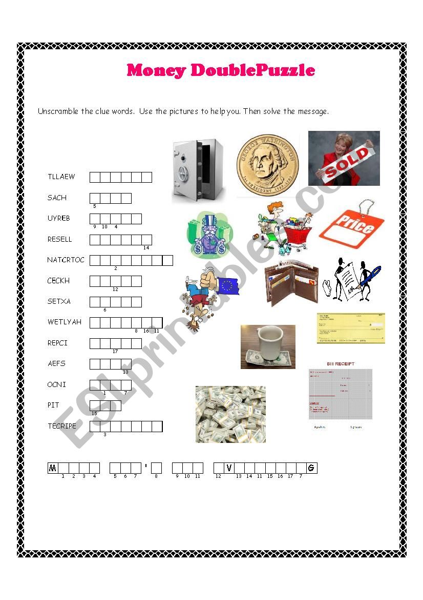 Money Double Puzzle worksheet