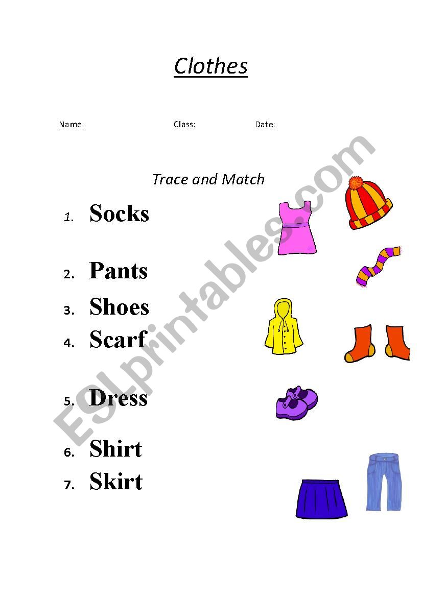 Clothes trace and match worksheet