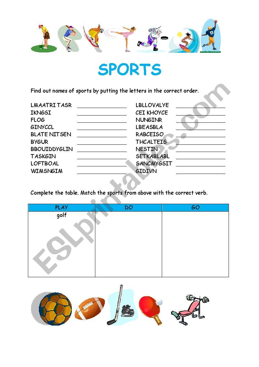 Sports worksheet