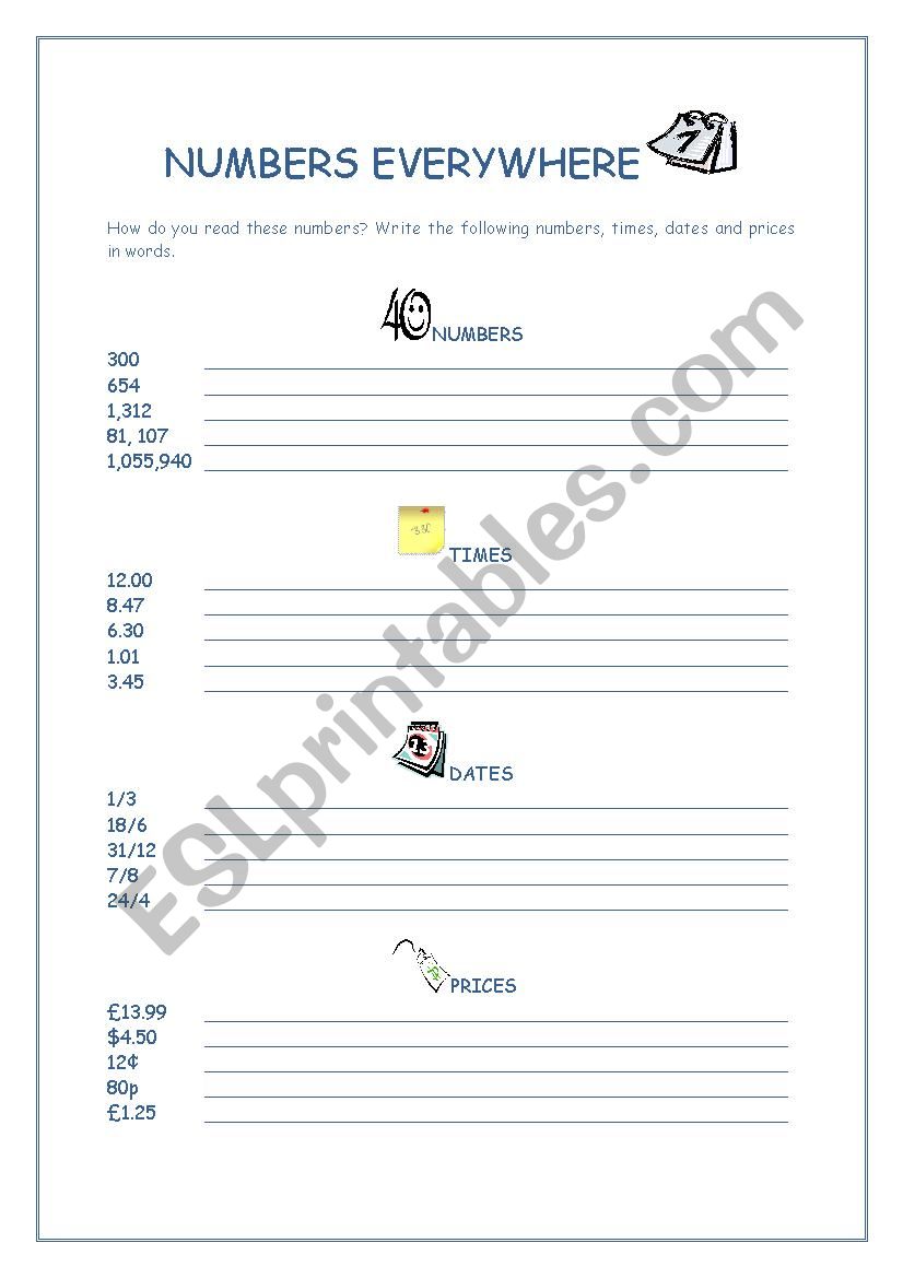 Numbers everywhere worksheet