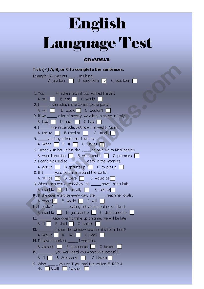 English Language Test (Grammar and Vocabulary)