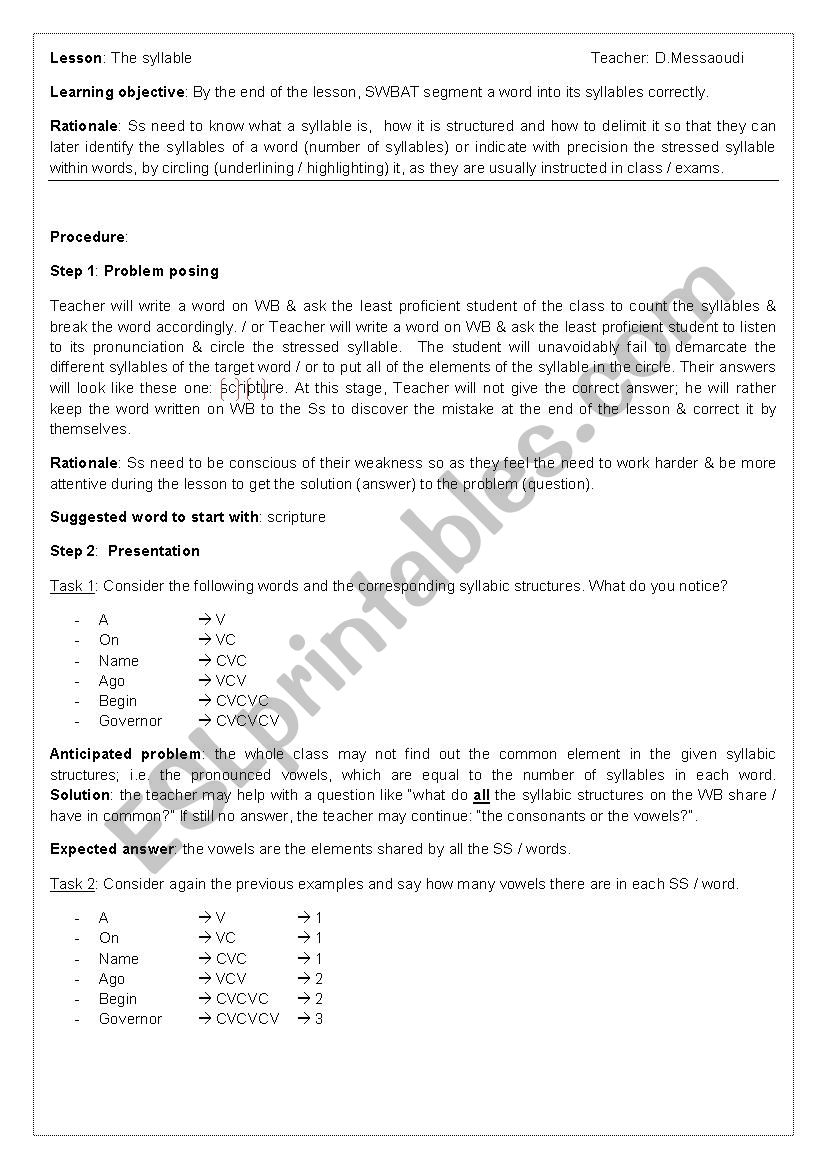 The syllable worksheet