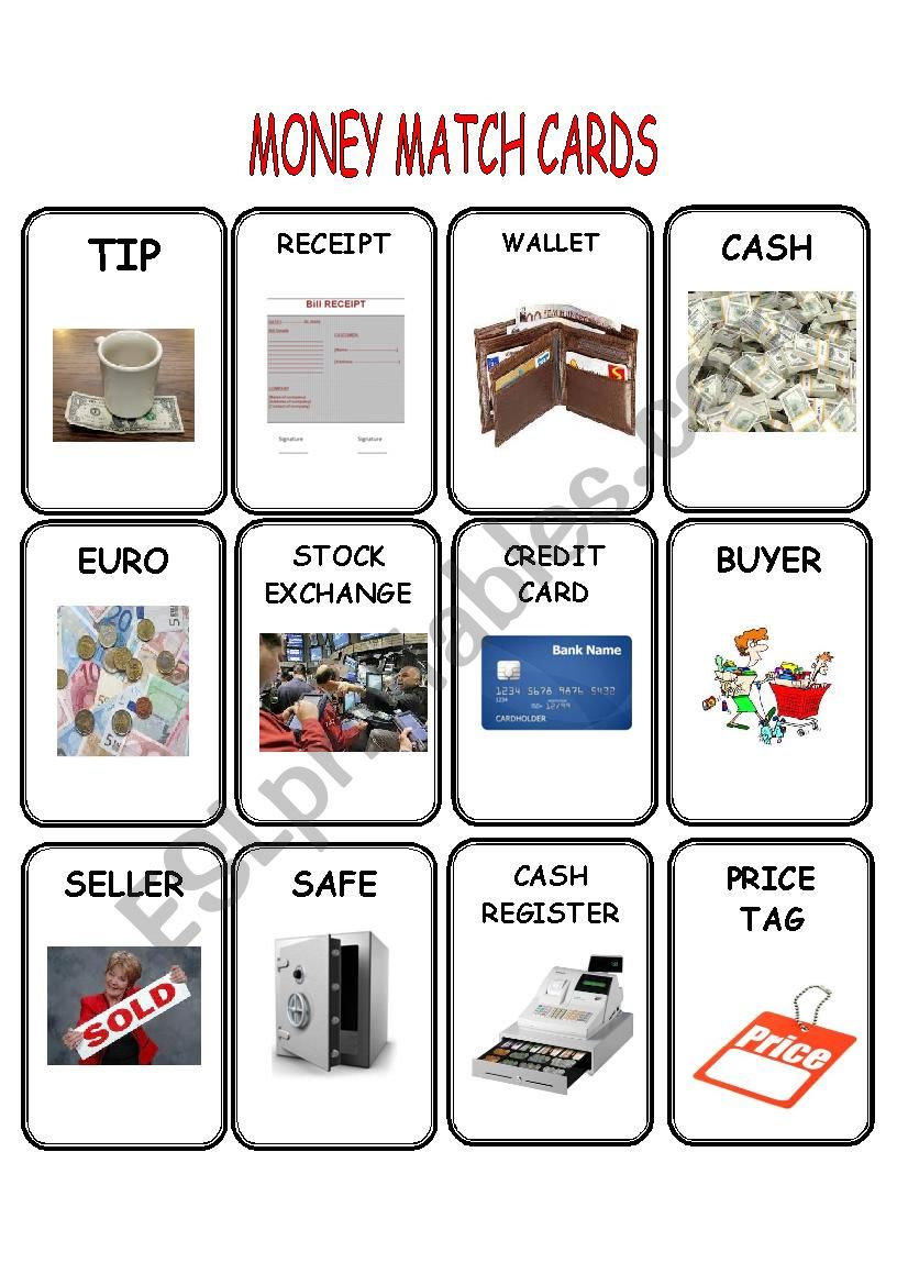 Money Match Cards worksheet