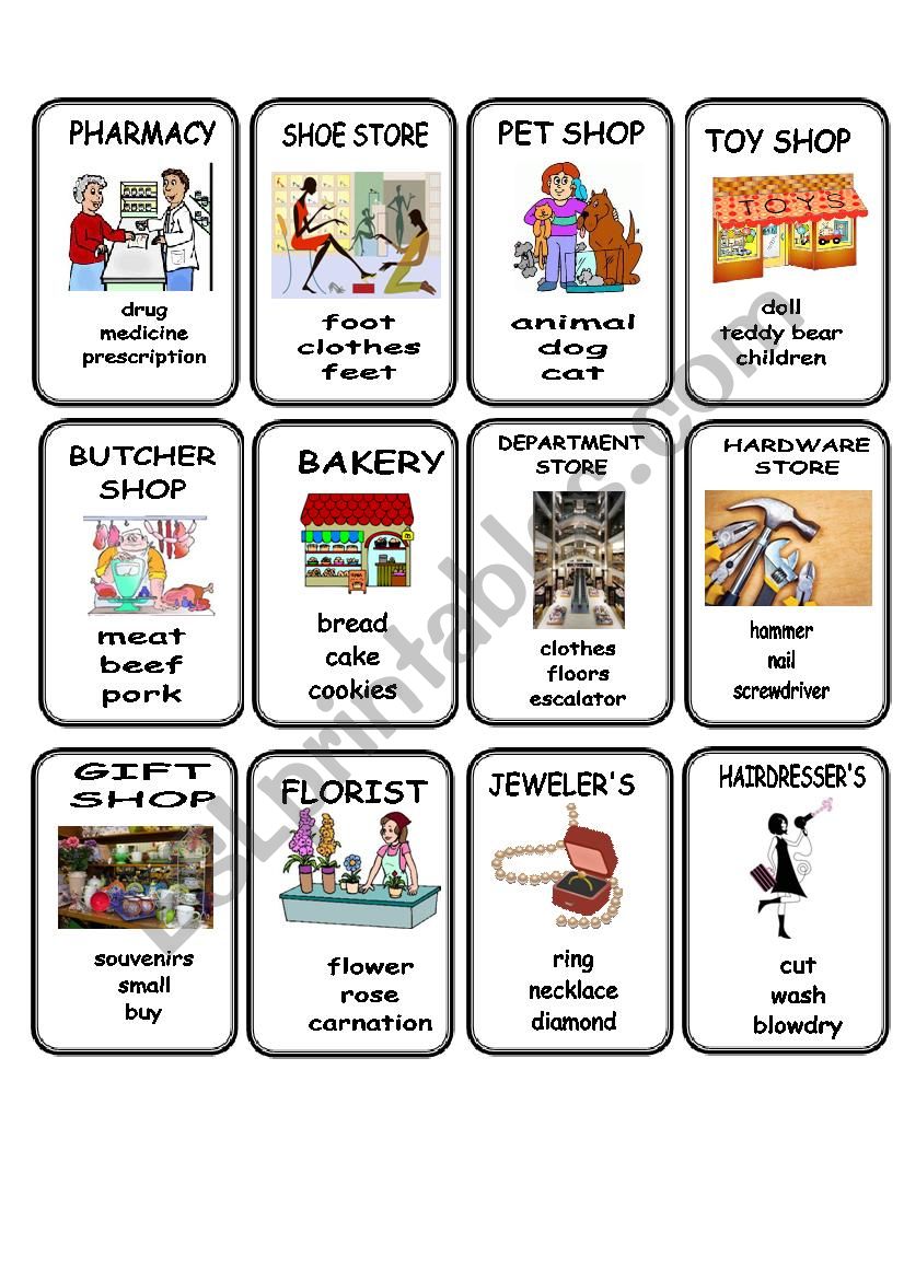 Shops Taboo worksheet