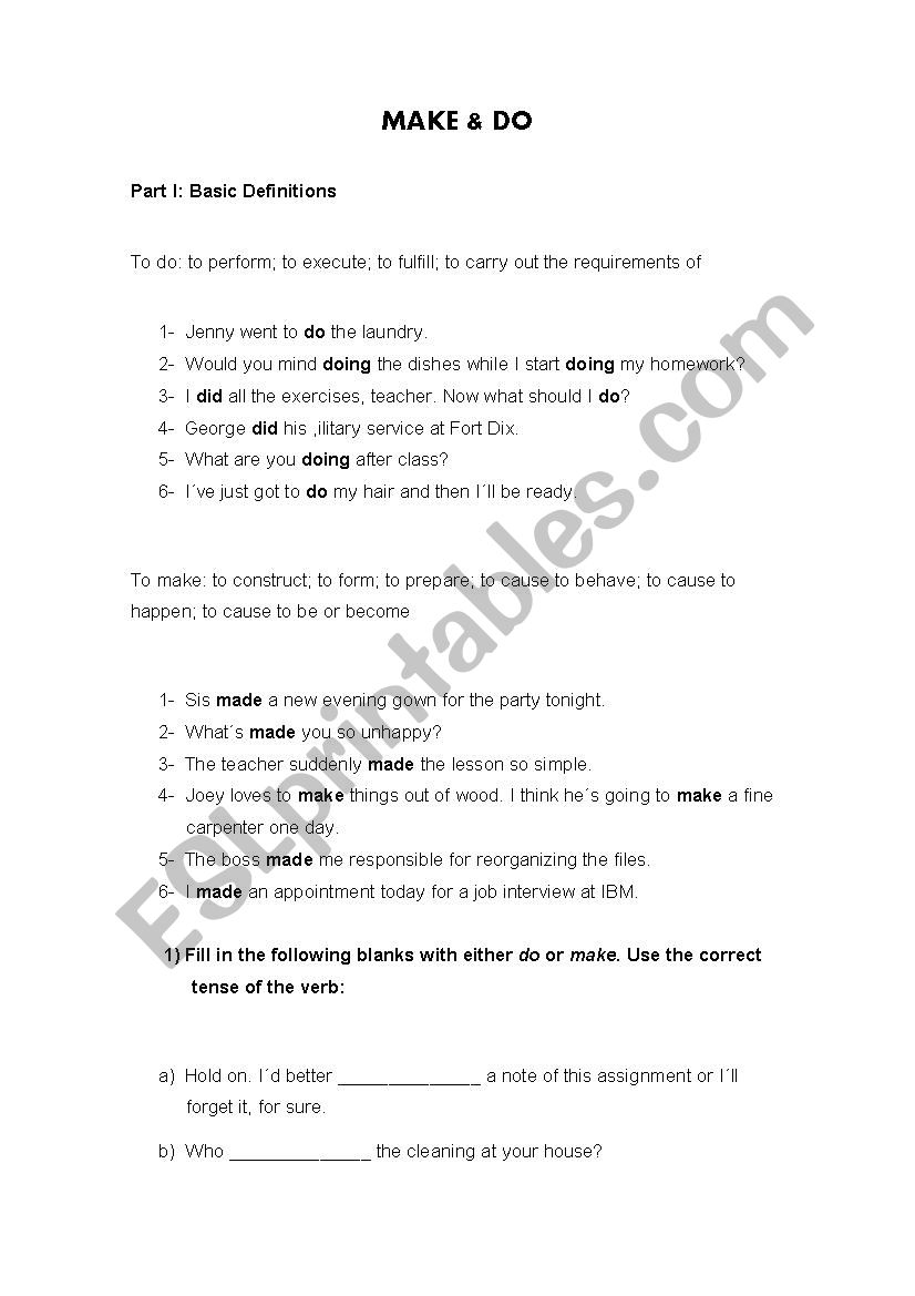 Make & DO worksheet