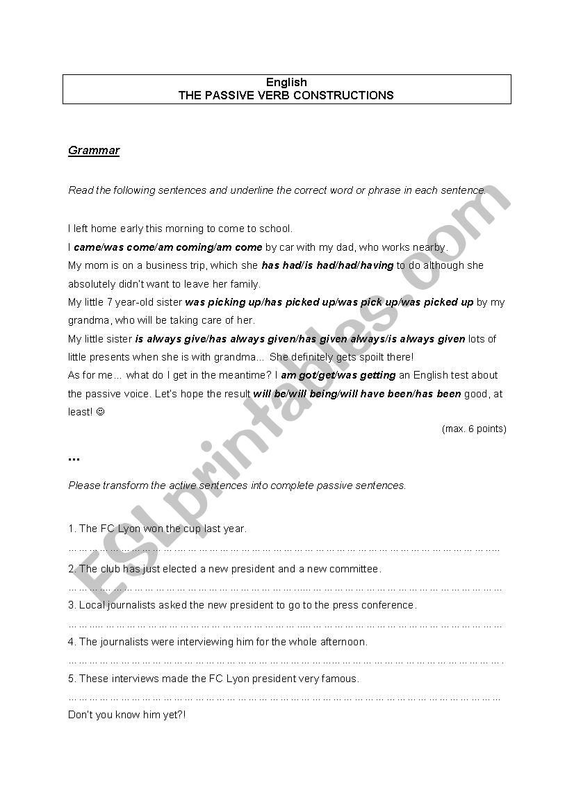 Passive exercise worksheet